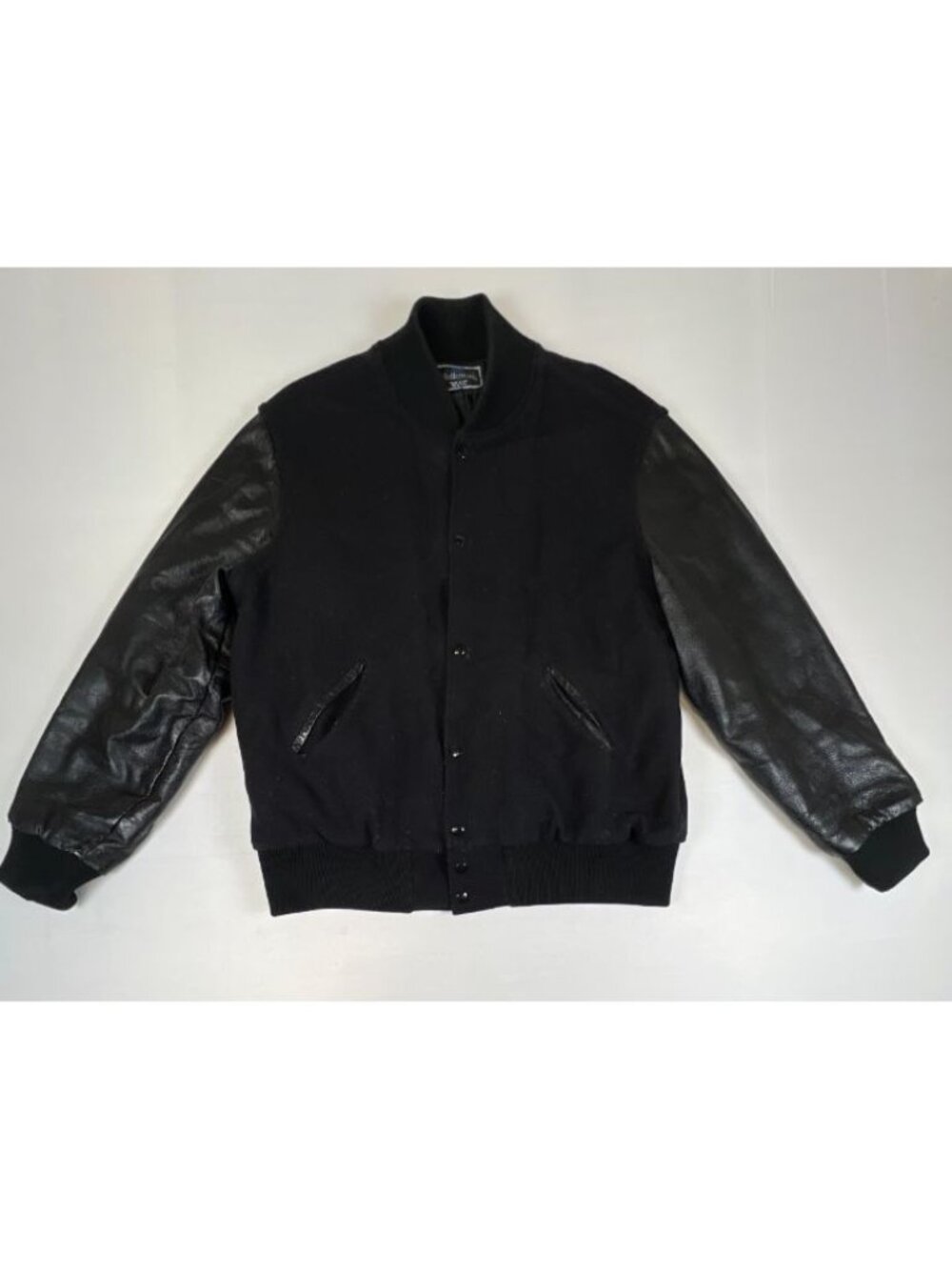 Vintage Holloway Varsity Jacket Mens L Black Wool Leather Sleeves Made In USA